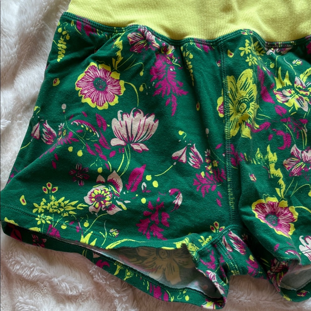 Free people movement Floral Green and Yellow Women's athletic Shorts - Picture 3 of 15